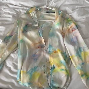 Zara “water colored” button up blouse